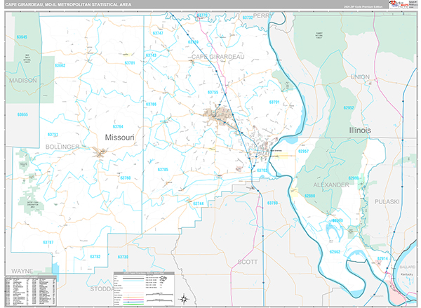 Cape Girardeau, MO Metro Area Wall Map